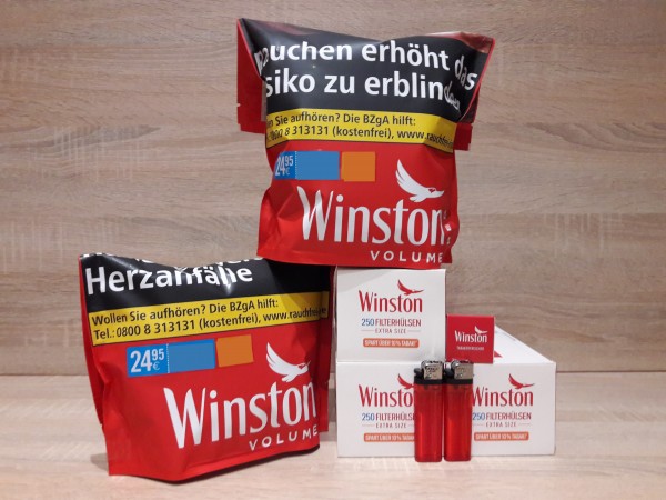 2x Winston Red Volumentabak 100g Zip Bag + 750 Winston EXTRA Hülsen + Zubehör