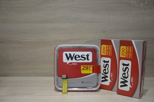 1 x West Red 120g Volumentabak + 400 Filterhülsen + 1 Feuerzeug