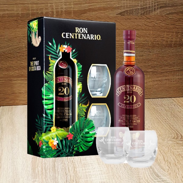 Rum RON CENTENARIO 20 Jahre 40 % mit 2 Tumbler, 700ml